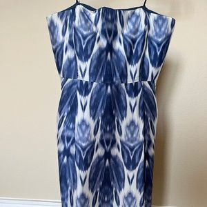 J Crew Collection Strapless Silk Dress in Blue Ikat print size 10